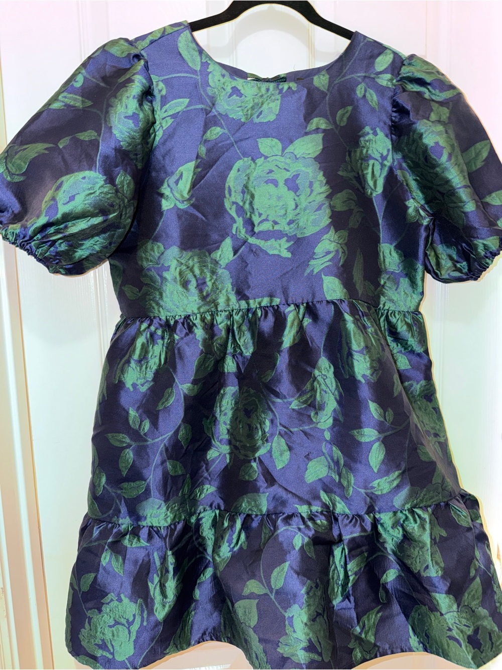 Sugarlips Navy and Green Floral Bubble Sleeve Mini Dress
